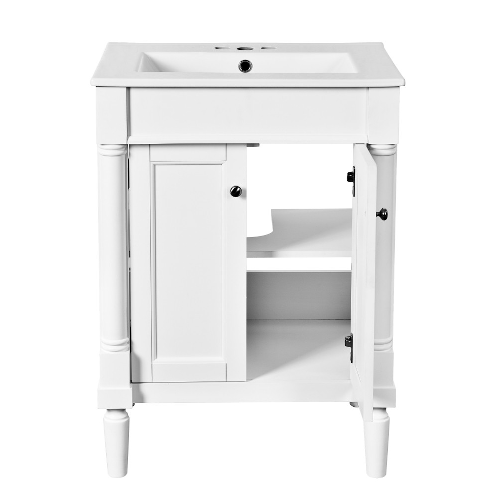 24” Bathroom Vanity with Top Sink, 2-Tier Modern Bathroom Storage Cabinet