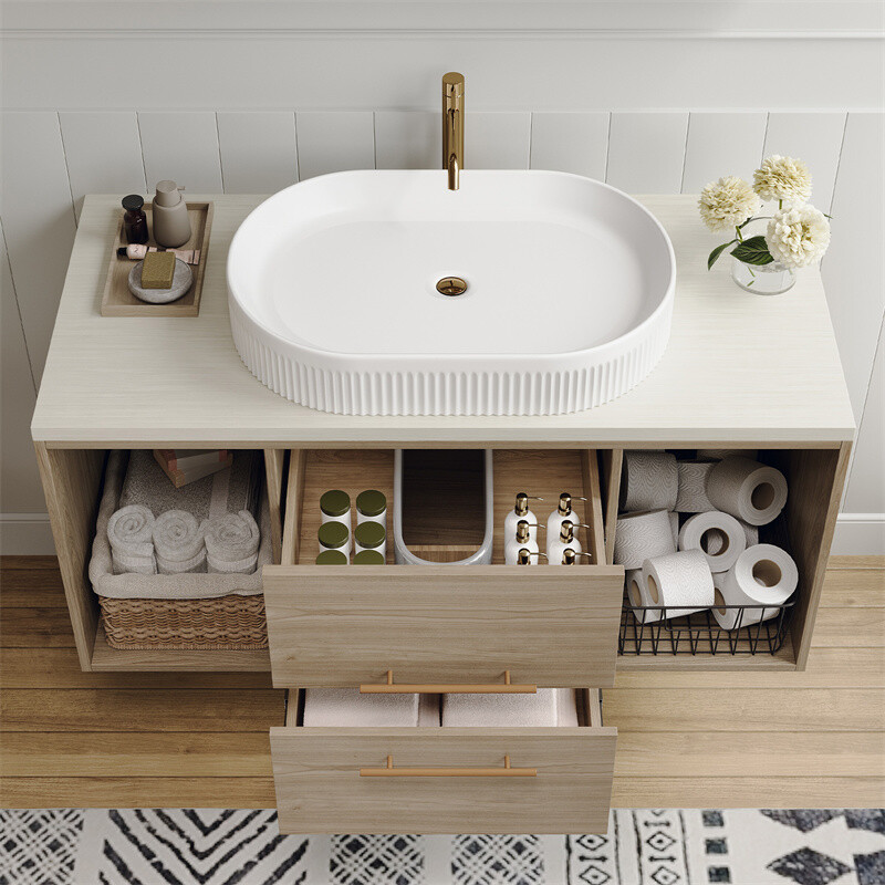 Modern Wall-Mounted Floating Cabinet Bathroom Vanity with Oval Sink & 2 Drawers