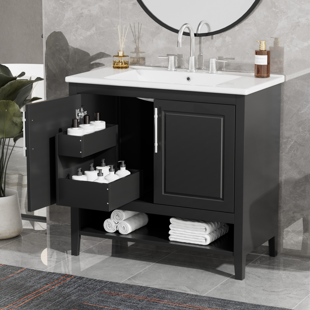 36 Inch Bathroom Vanity with Ceramic Sink Freestanding Bathroom Storage Cabinet