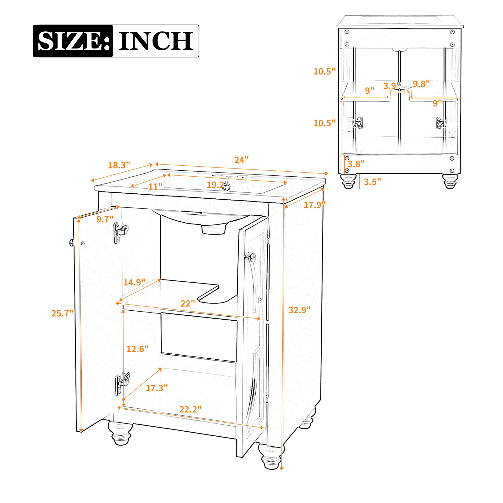 24″ Modern Bathroom Vanity with Elliptical Motif & Soft-Close Hinges
