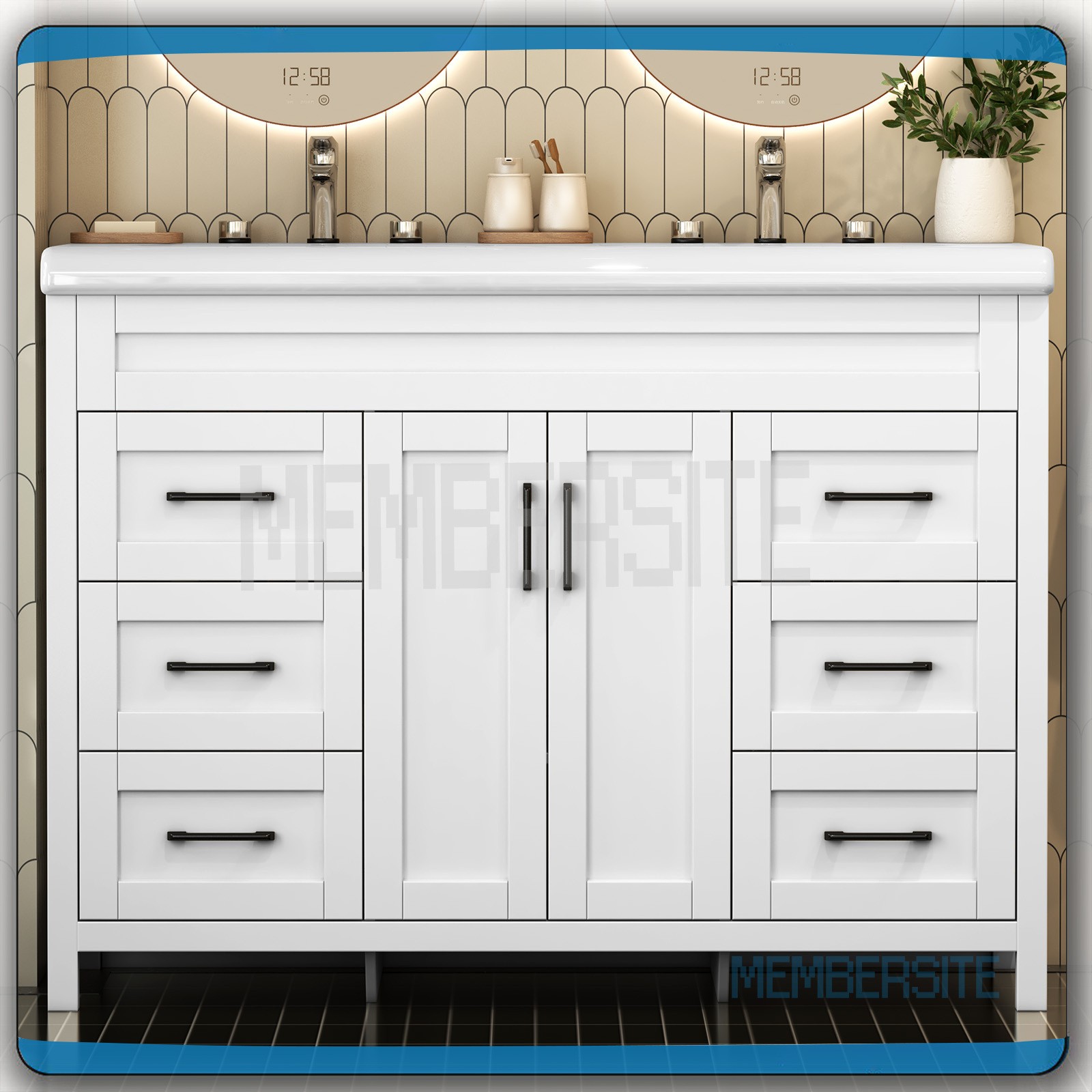 47.3″ Bathroom Vanity Cabinet with Double Sink Ceramic Basin Vanity Freestanding