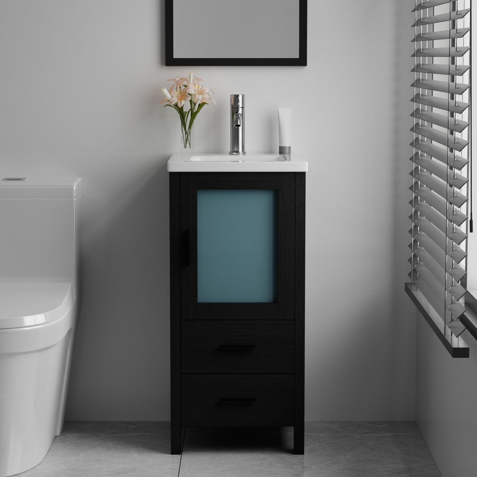 Wonline 16″ Bathroom Vanity w/Sink Cabinet Ceramic Sink Combo for Small Room