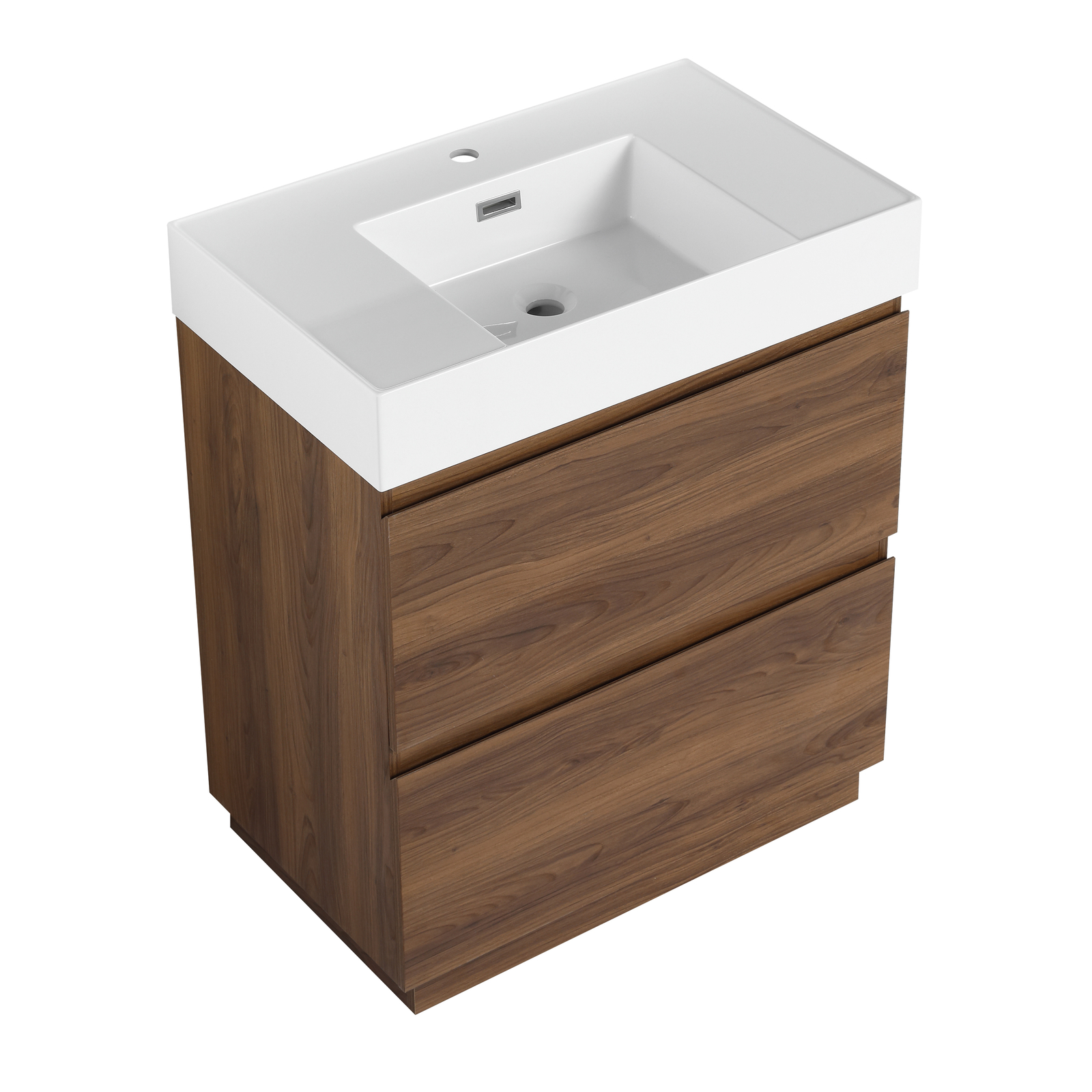 30″ Wood Freestanding Bathroom Vanity W/ Undermount Resin Sink +2 Drawers Brown