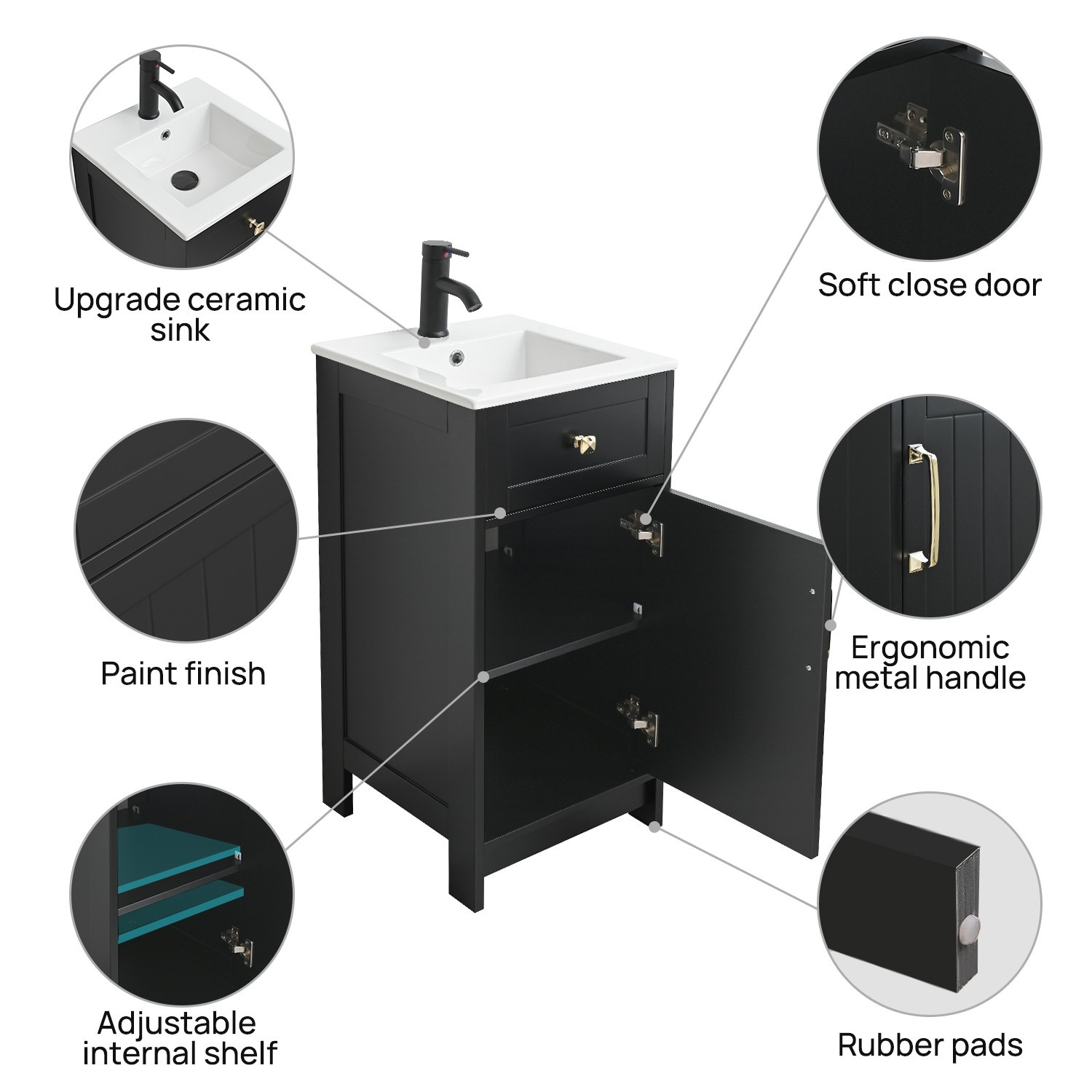 16″ Small Bathroom Vanity with Sink Cabinet Set Ceramic Sink Faucet &Drain Combo