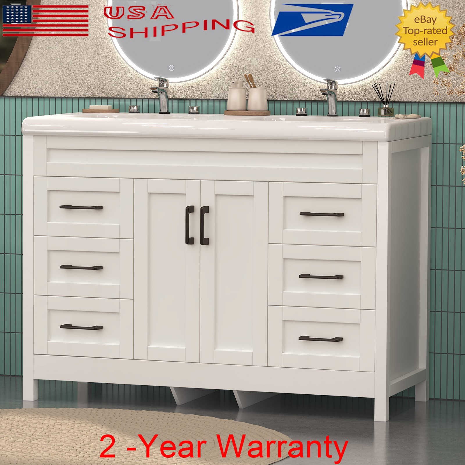47″ Solid Freestanding Bathroom Vanity Unit Sink Combo Storage Cabinet Drawers