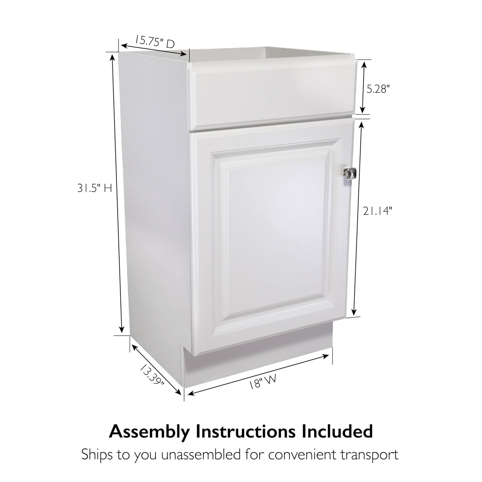 597112 Wyndham 18 Inch Unassembled 1-Door Bathroom Vanity without Top, White