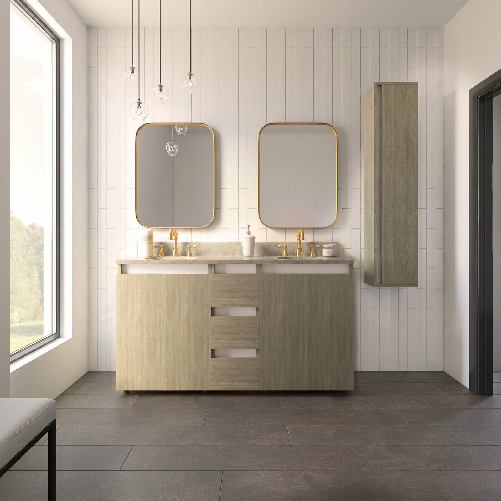 Tennesse 60″ Vanity Base Cabinet | Toasted Oak Wood | 60 X 33,5 X 21,5 In