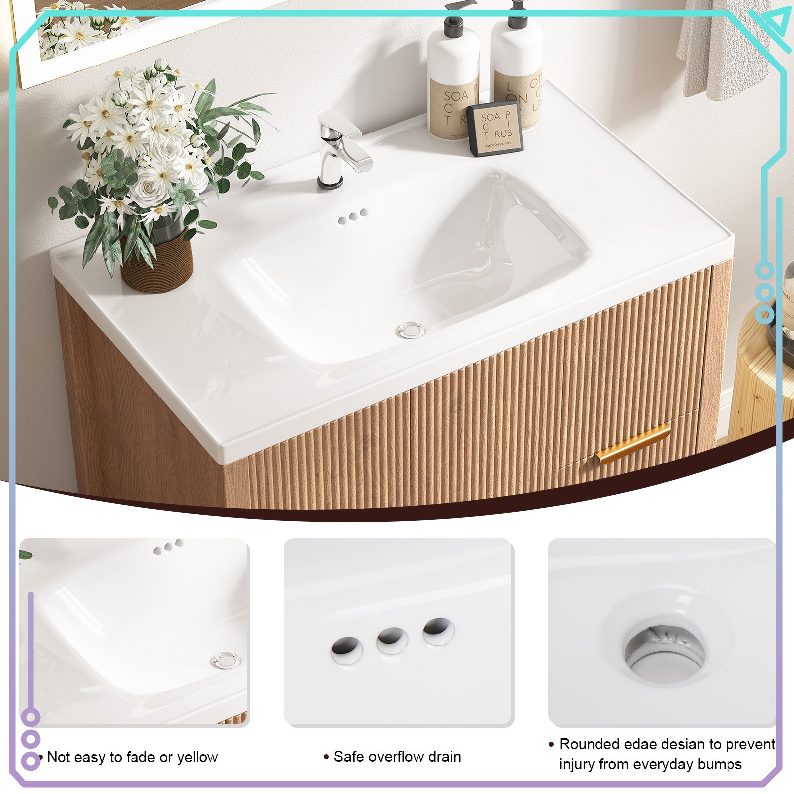 31 Inch Vanity Wood Bathroom Vanity Cabinet W/ Countertop Ceramic Sink