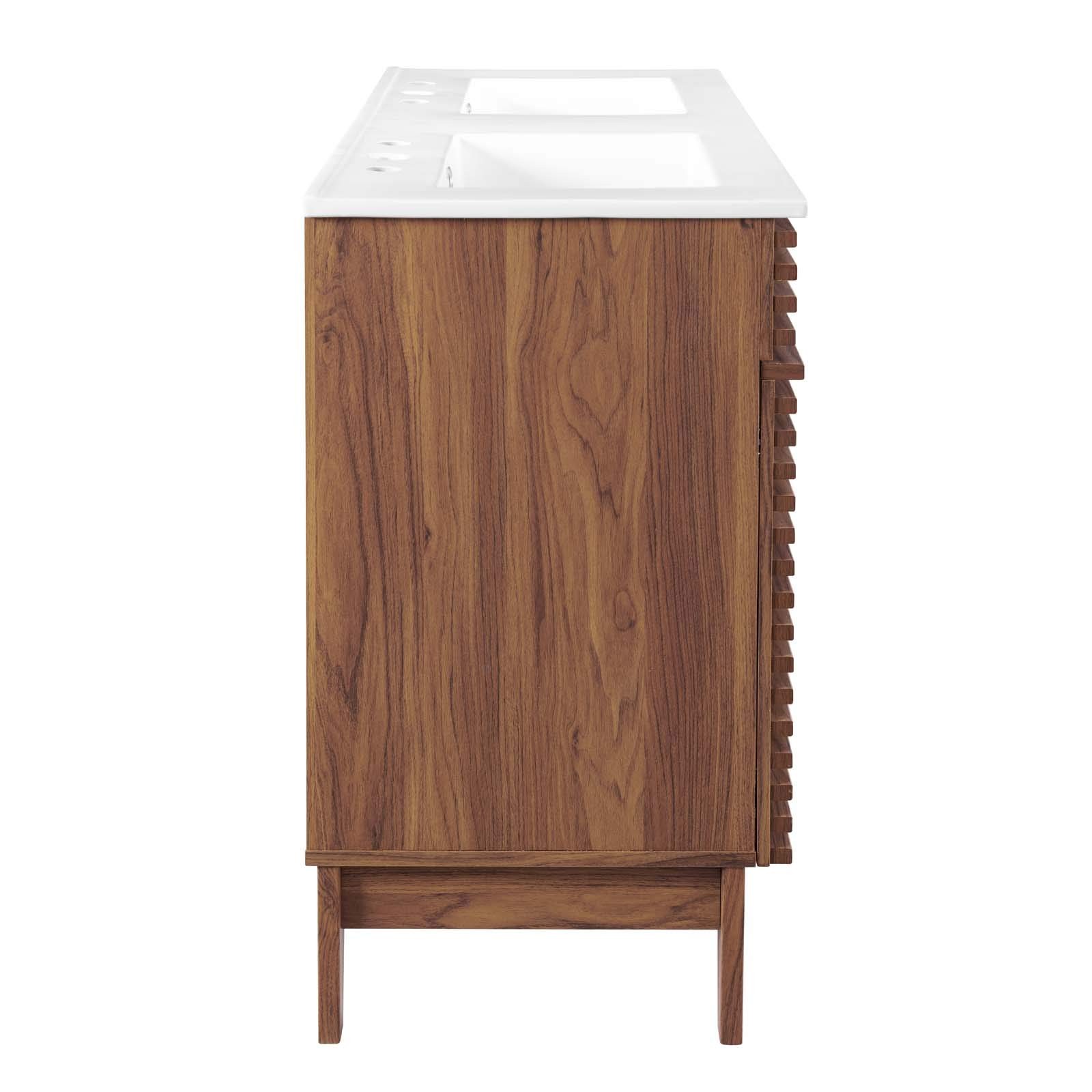 Modway Render 48″ Modern Wood Double Sink Bathroom Vanity in Walnut/White