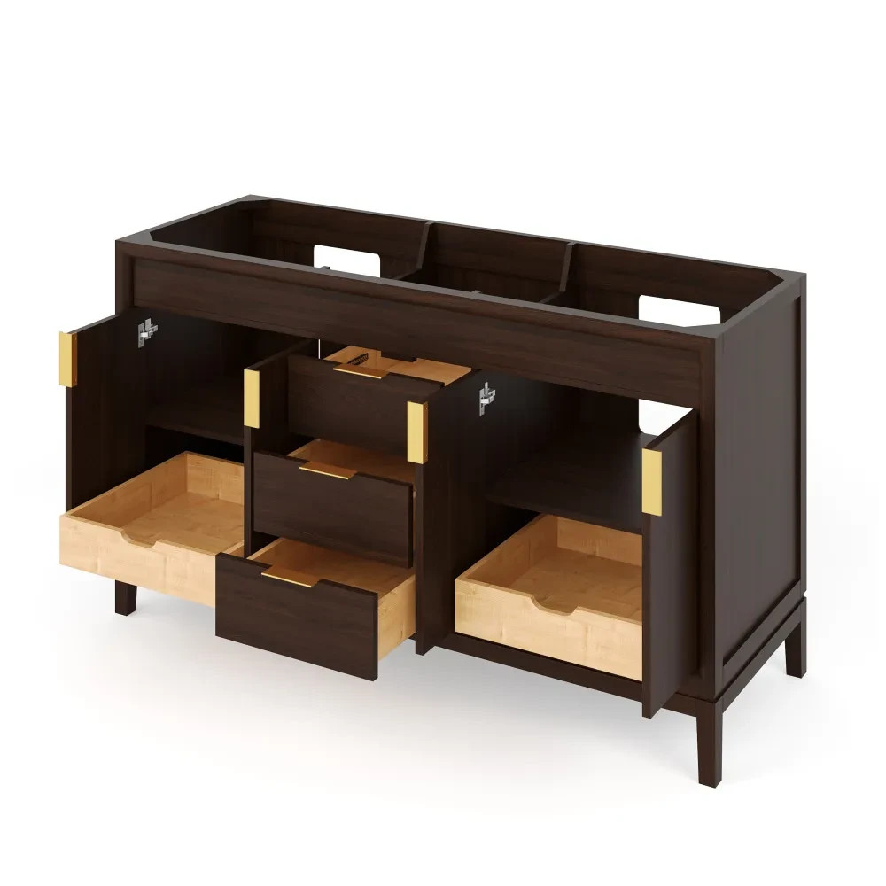 60″ Theodora Dark Walnut Double Bowl Bathroom Vanity + Black Granite Countertop