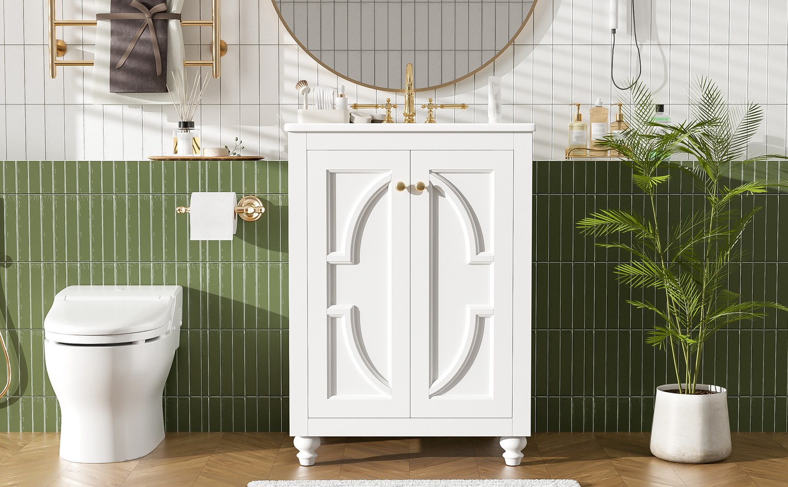 24″ Modern Bathroom Vanity with Elliptical Motif & Soft-Close Hinges