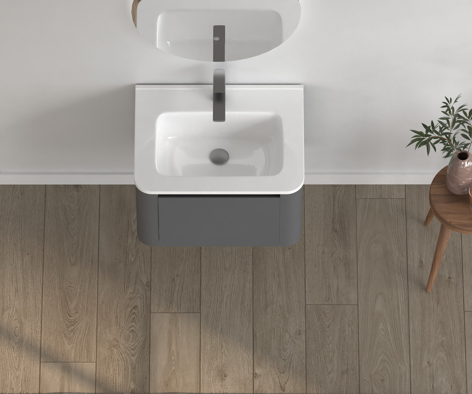 24″ Grey Floating Bathroom Vanity with White Ceramic Integrated Basin