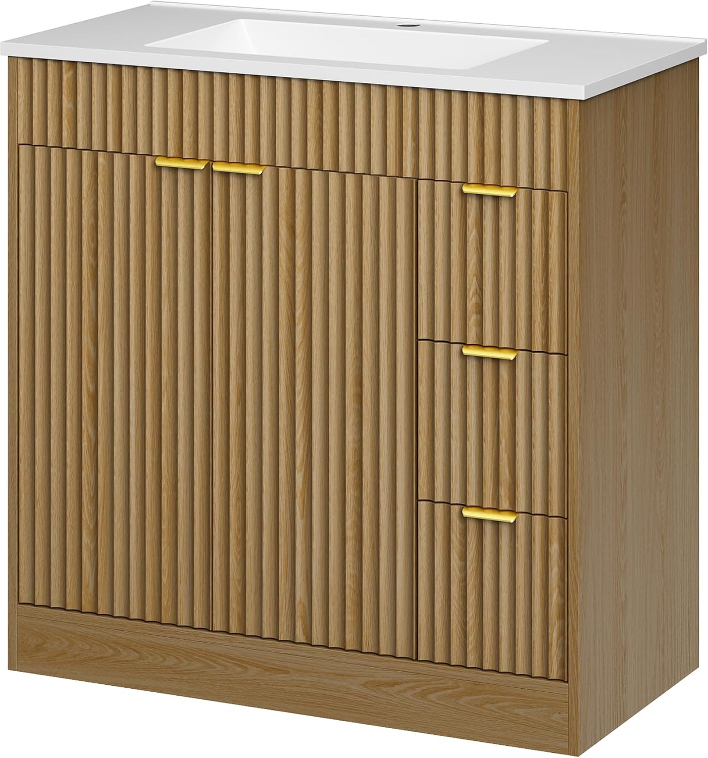 36 Inch Bathroom Vanity with Sink, Modern Fluted Bathroom Vanity with Sink with