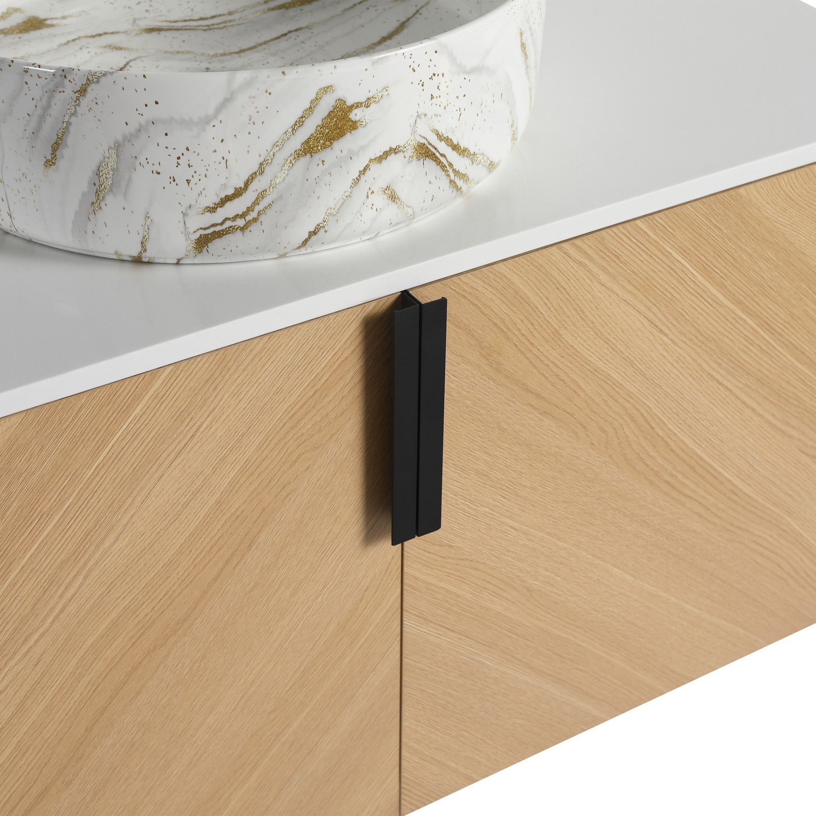 36 in Wall-Mounted Bathroom Vanity W/ Ceramic Vessel Sink Artificial Stone Slab
