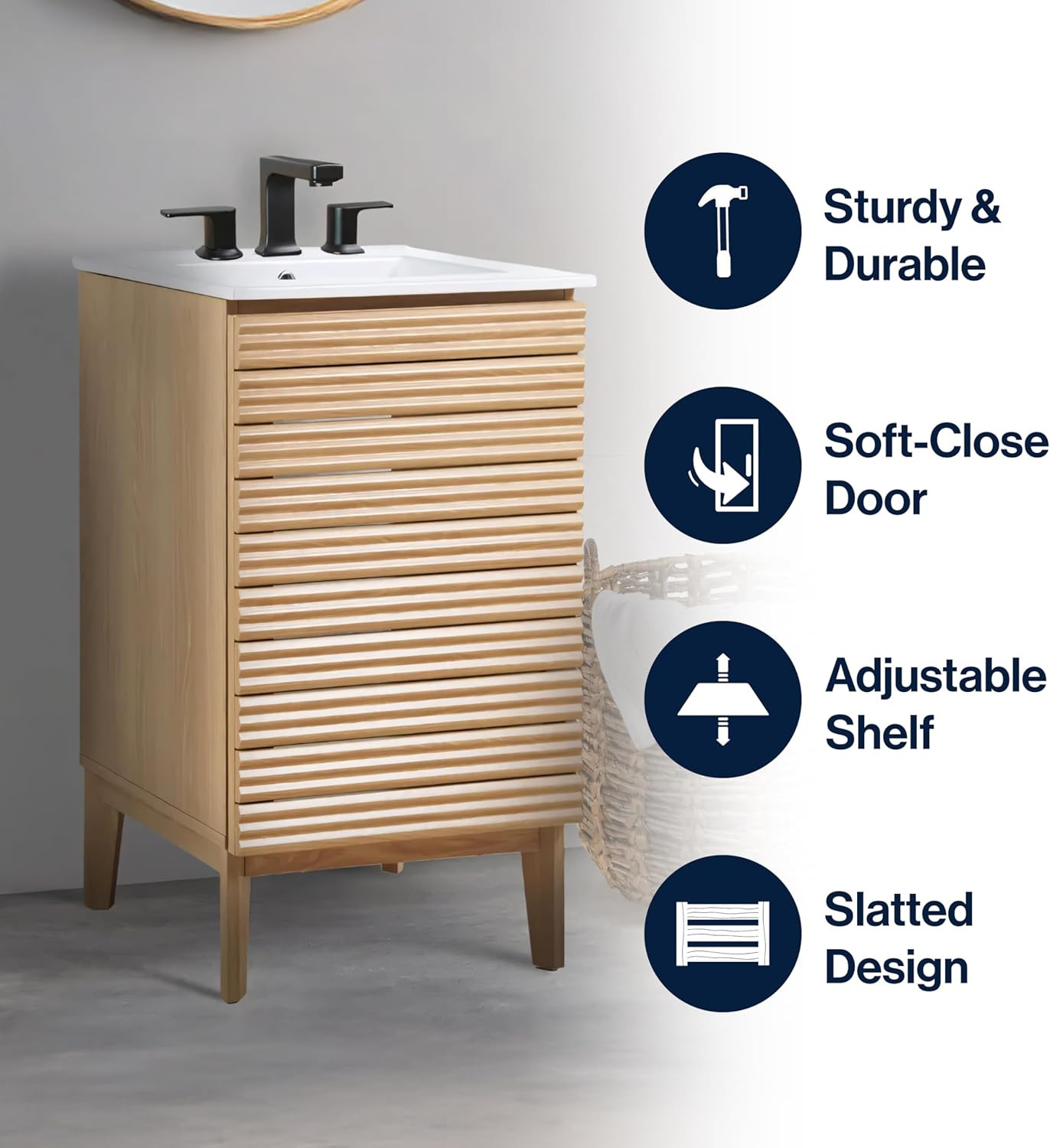 Chic Oak 2-Shelf Bath Vanity Cabinet – Modern Farmhouse Style, 20″ Wide