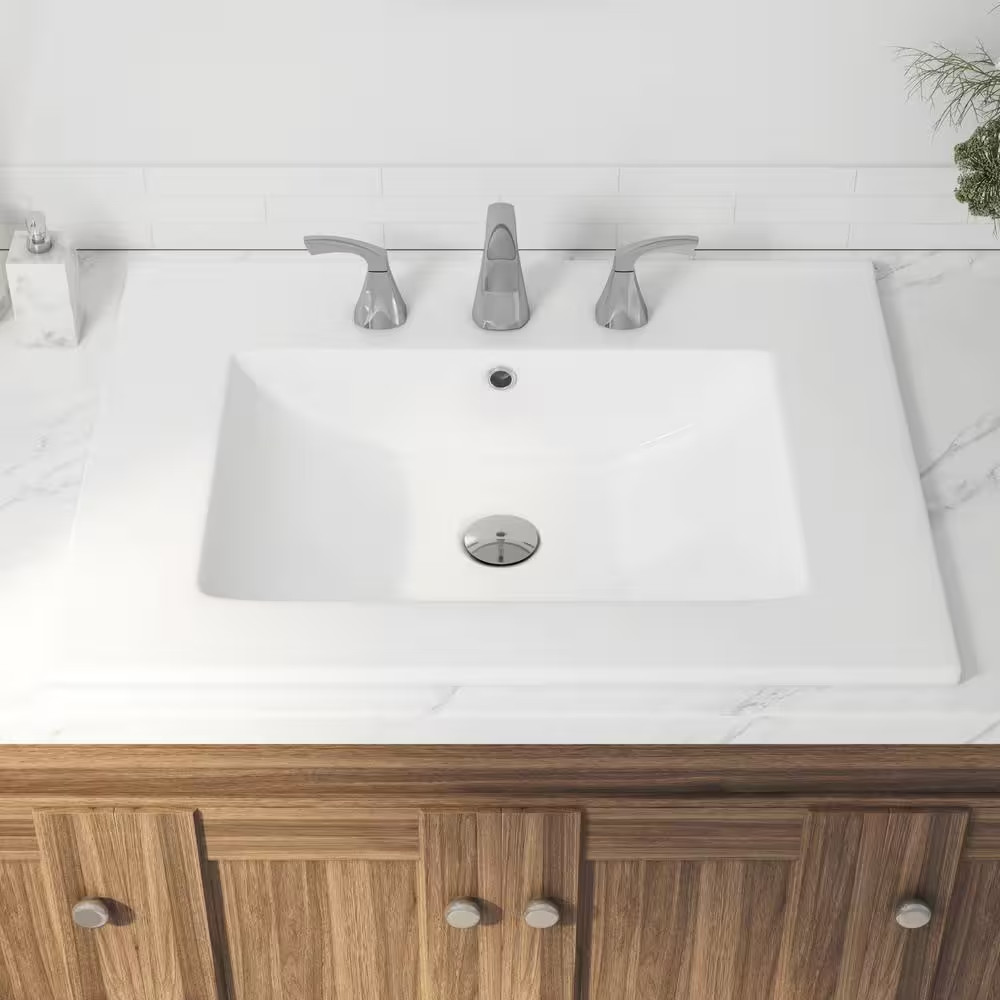 Tucson 24 In. W X 18 In. D Vitreous China Vanity Top in White with 3-Faucet Hole