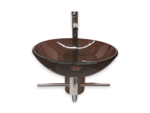 Small Bathroom Vanity Tempered Glass Brown Vessel Pedestal Shelve Towel Bar