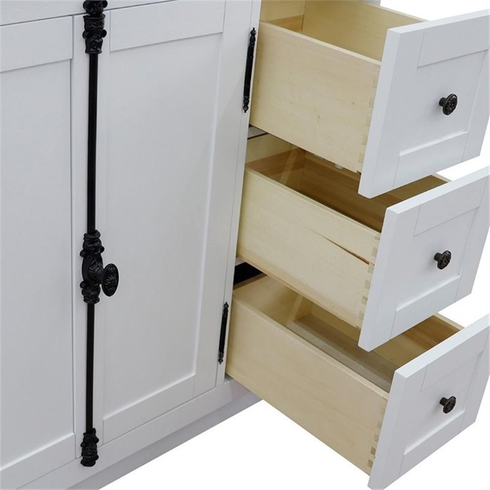 Pemberly Row Solid Wood Vanity with Left Oval Sink in White/Glacier Ash