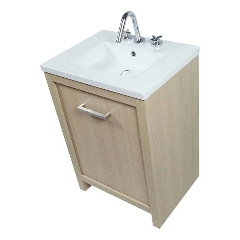 24″ Single Sink Vanity In Neutral Finish with White Ceramic Top