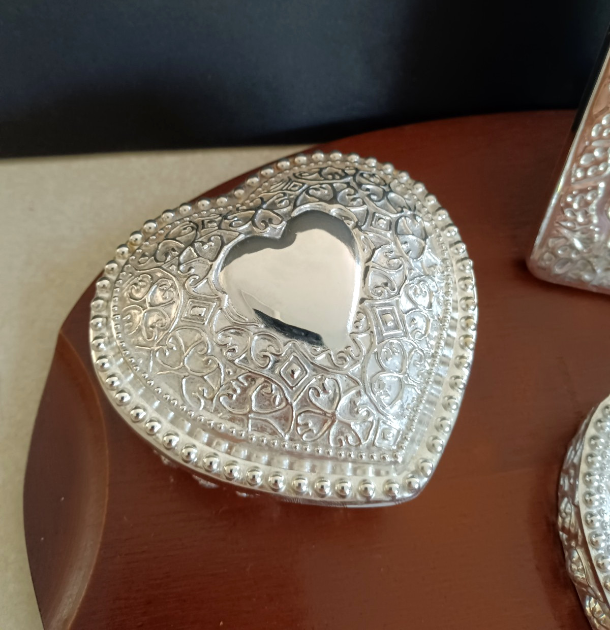 Davco Decorators Choice Silver Vanity Set Jewelry Box Frame Ring Holder Box