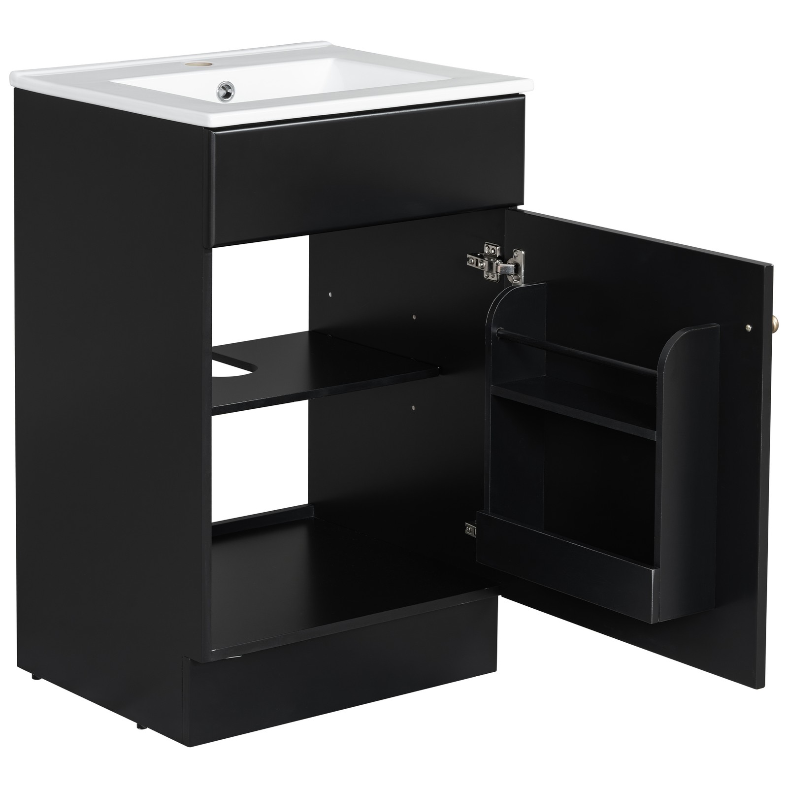 20″ Bathroom Vanity with Ceramic Sink, Black MDF Cabinet