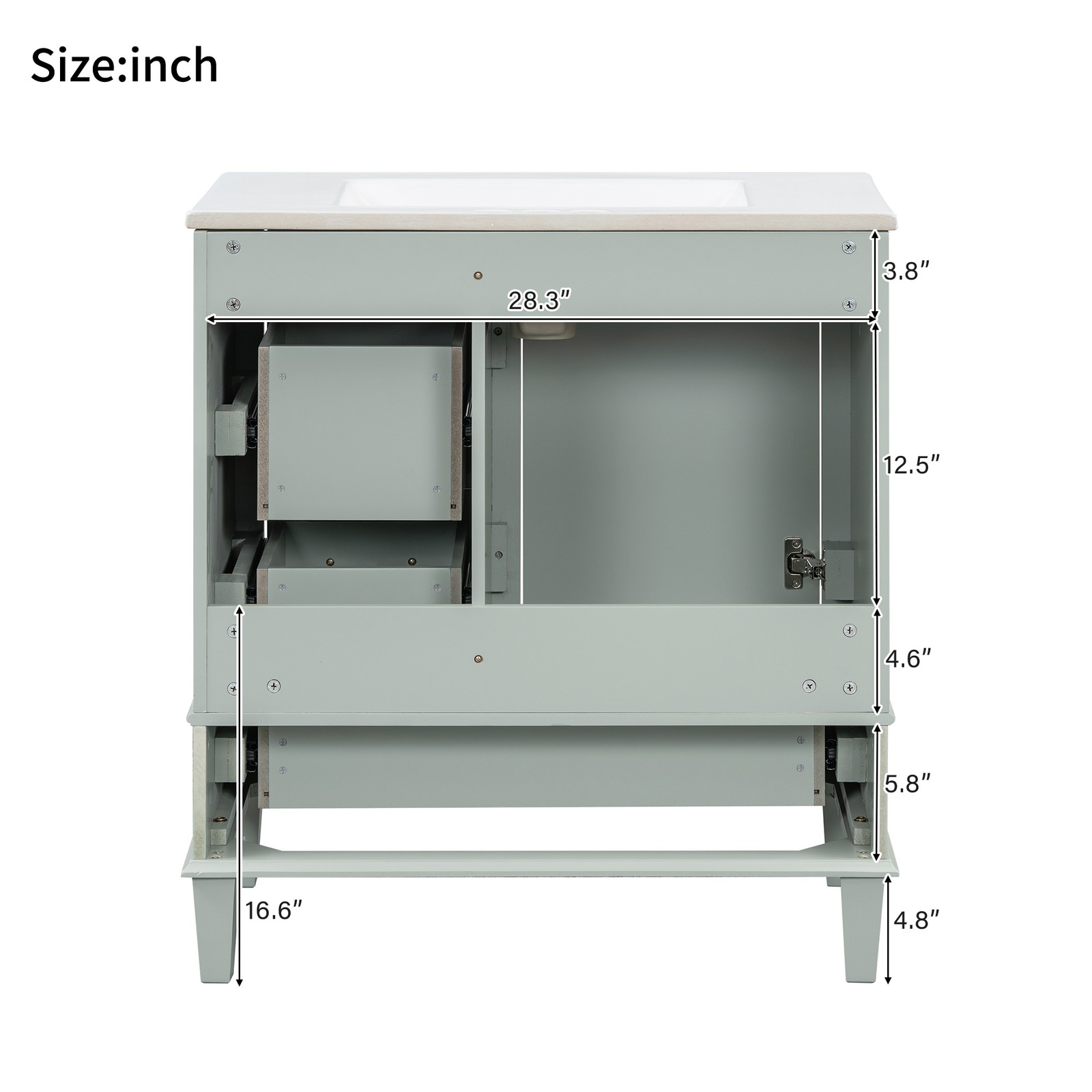 30″ Bathroom Vanity with Sink, Solid Wood Frame, Sage Green