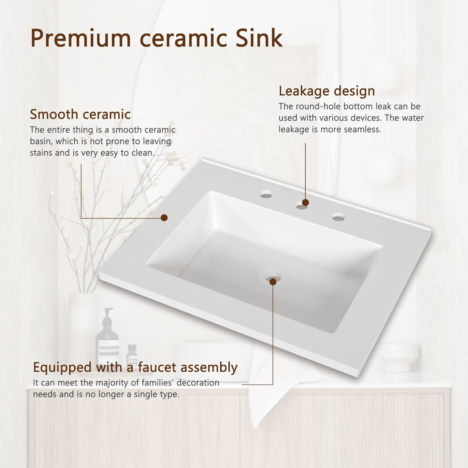 Mid Century Modern 25″ Fluted Bathroom Vanity with Ceramic Sink Cabinet | LINLUX