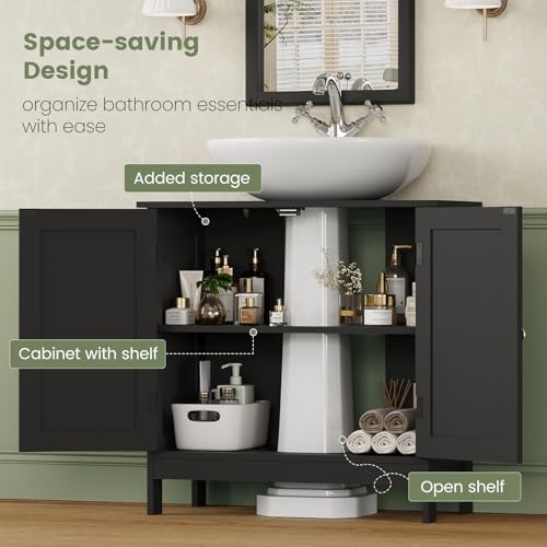 Pedestal Sink Storage Cabinet with 2 Doors and Shelf, Under Black Undersink