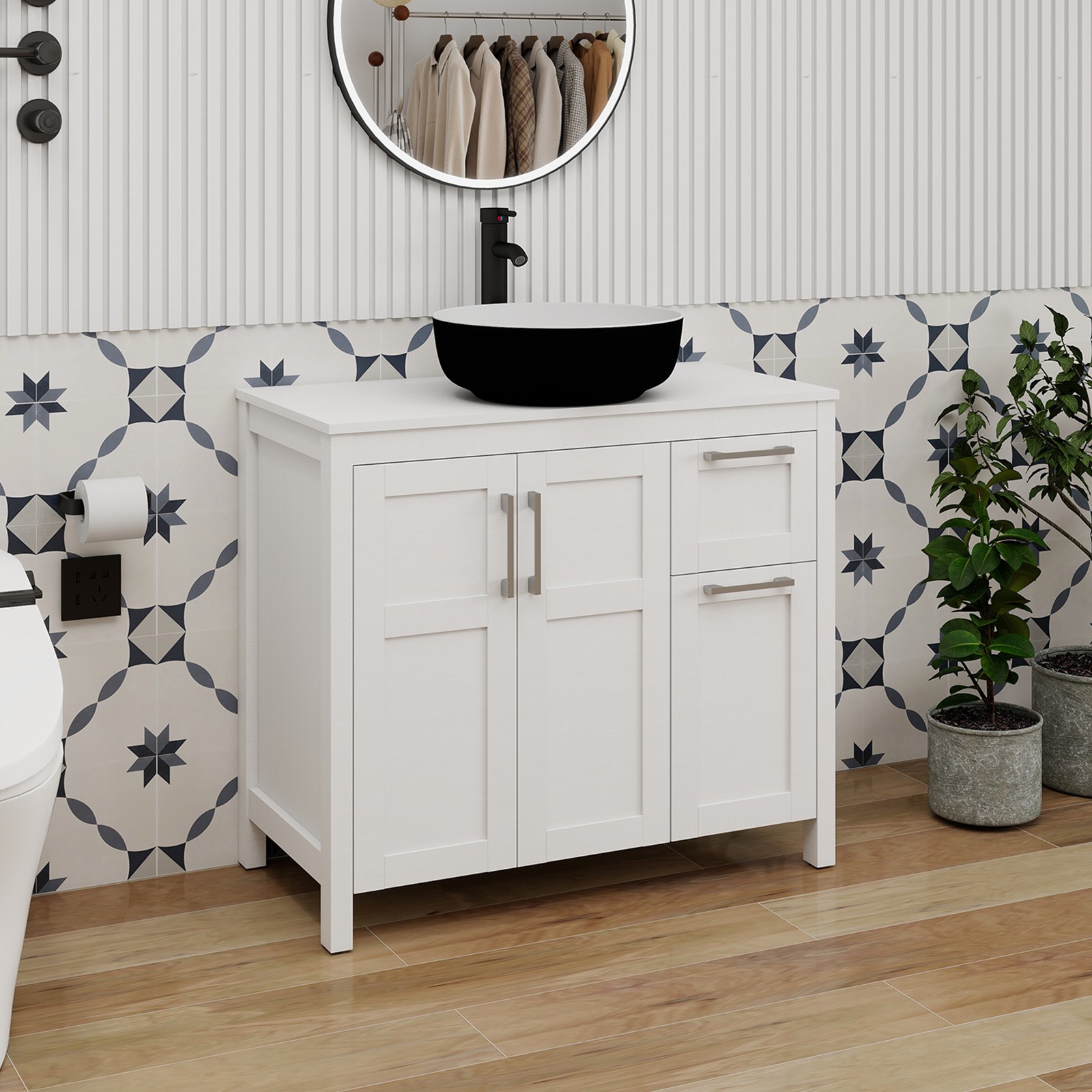 36″ Vessel Sink Bathroom Vanity Set – Faucet, Pop-Up Drain & Soft-Close Cabinet