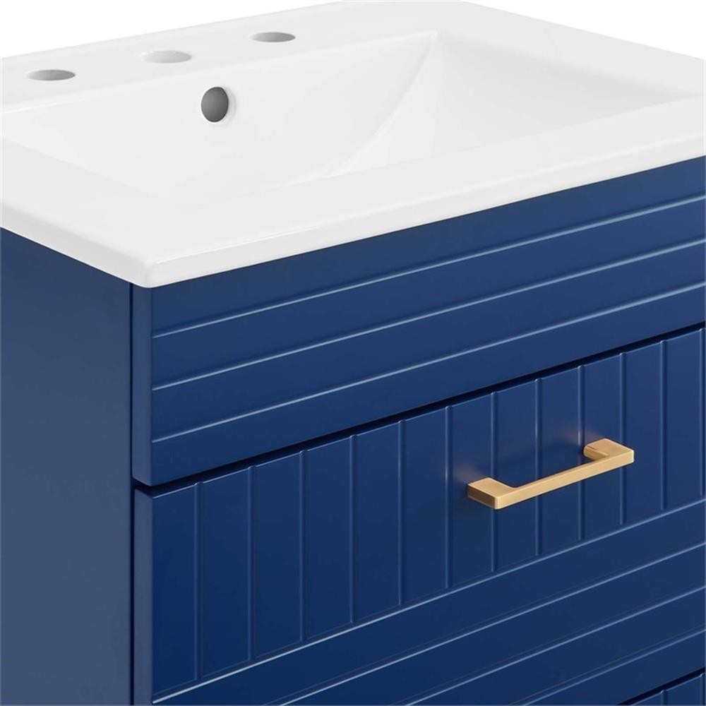 Pemberly Row 24″ Modern Wood/Ceramic Bathroom Vanity with Gold Legs in Blue