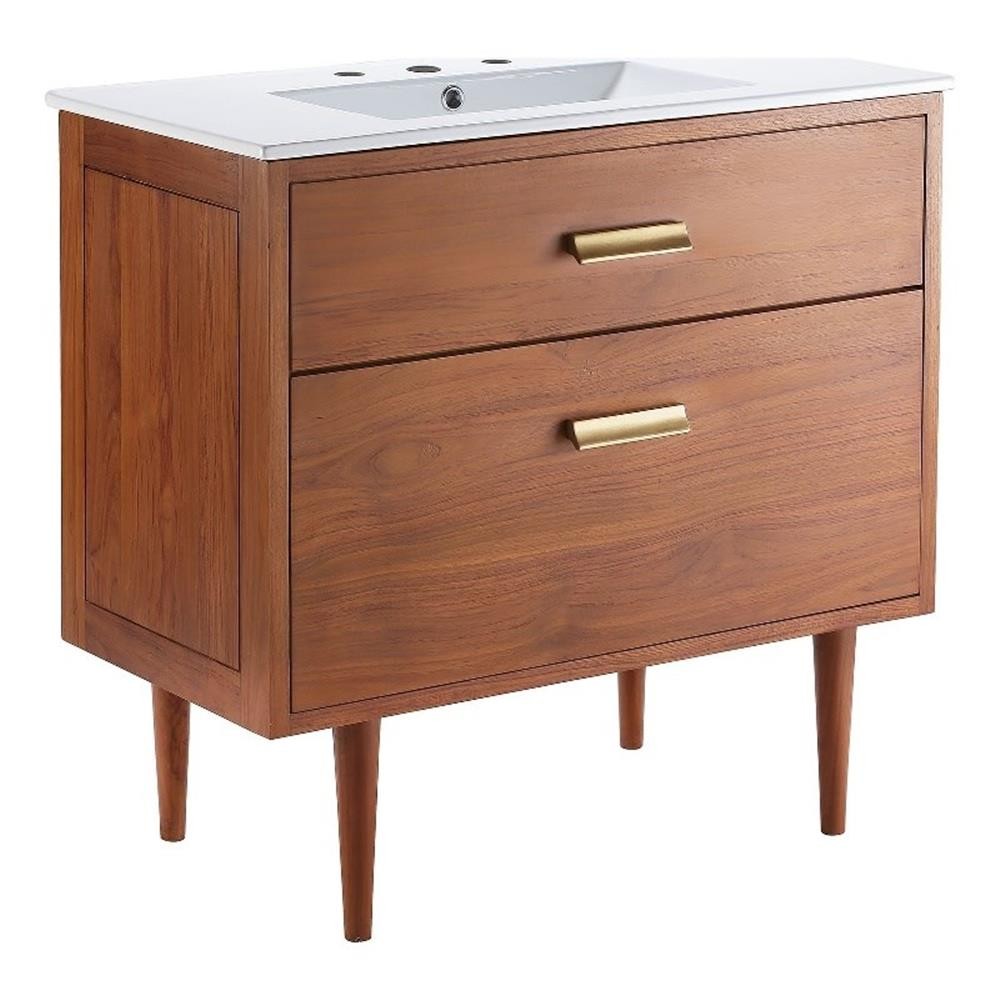 Pemberly Row 36″ Modern Wood & Ceramic Bathroom Vanity in Natural/White