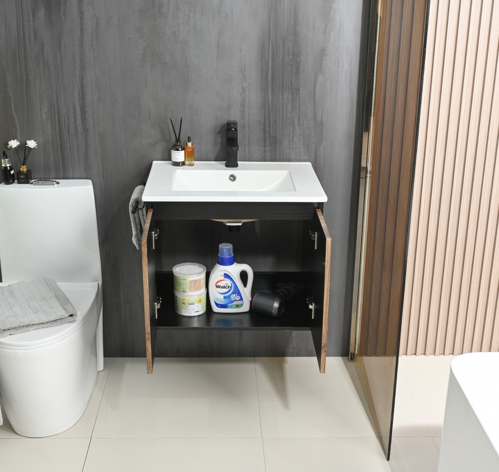 Goodyo 24 in Bathroom Vanity with Sink, Floating Wall-mount Cabinet with 2 Doors