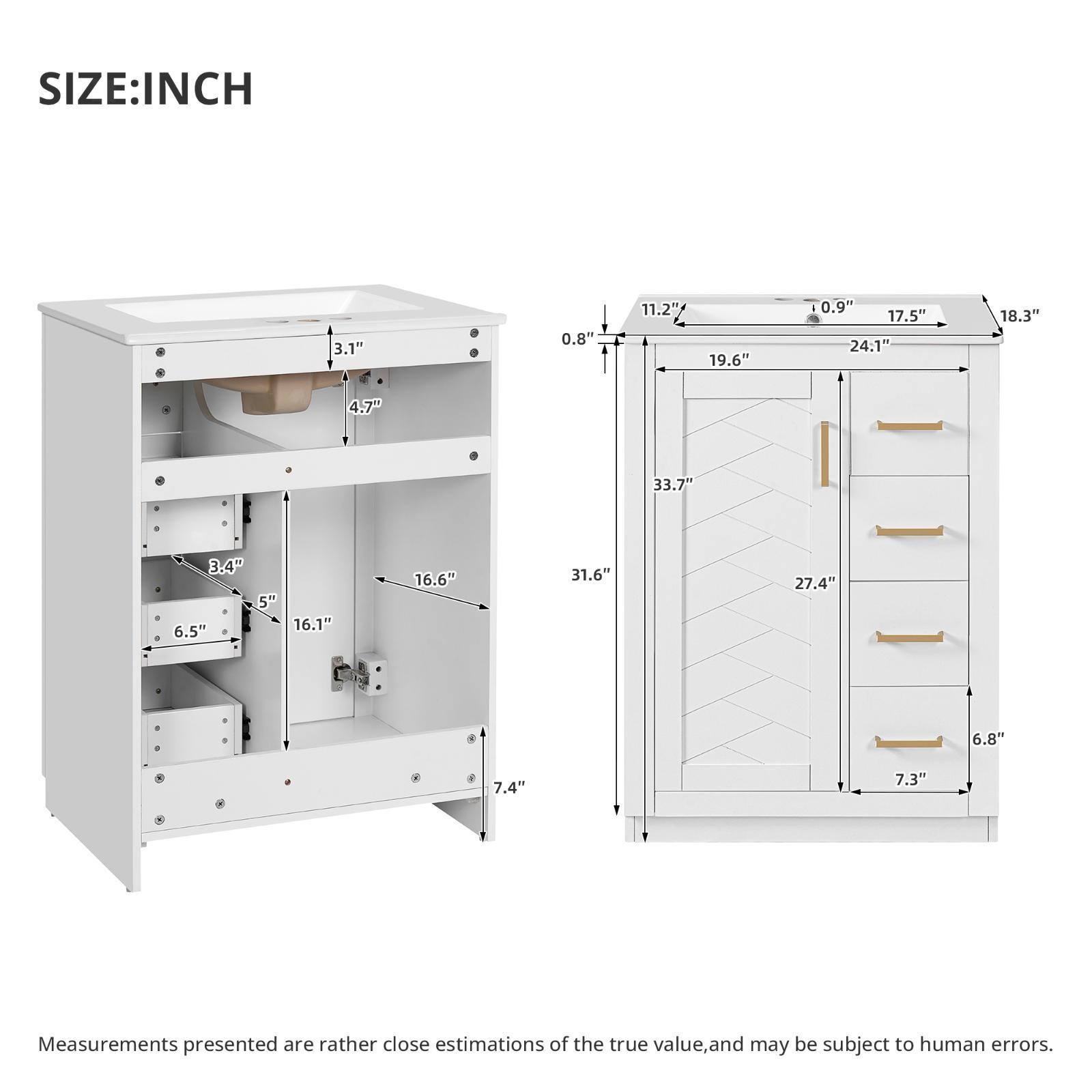 Space-Saving 24-Inch Vanity with High-Quality Ceramic Sink, Customizable