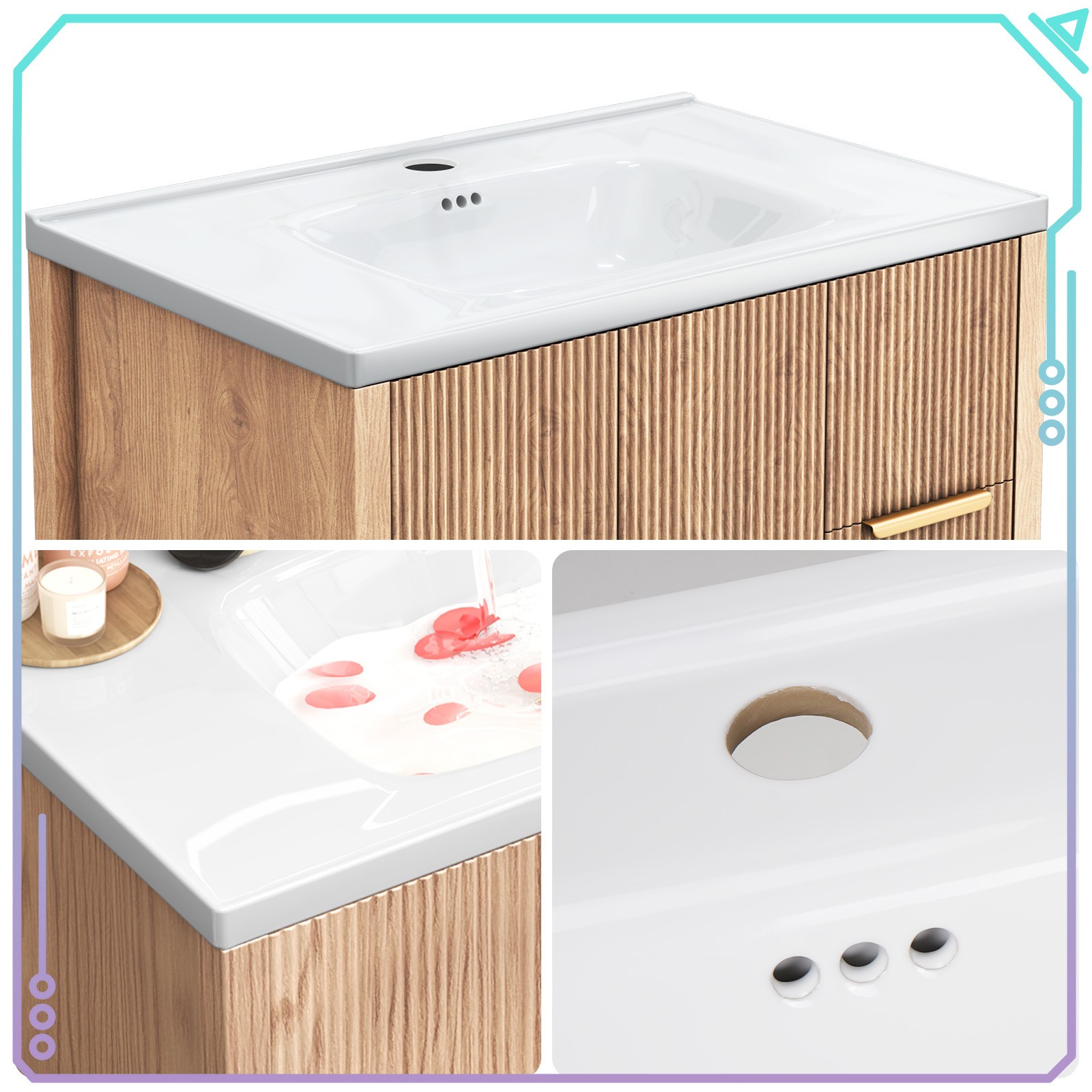 31 Inch Vanity Wood Bathroom Vanity Cabinet W/ Countertop Ceramic Sink