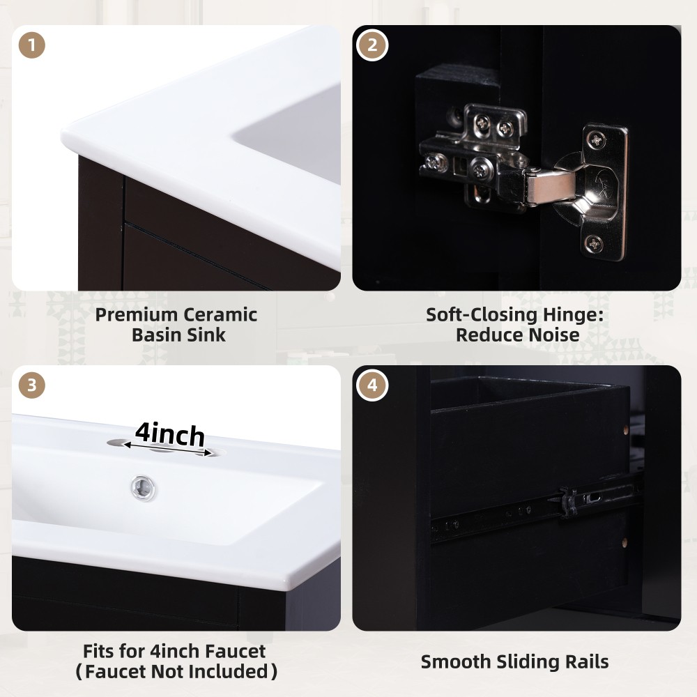 Bathroom Vanity with Ceramic Basin Features Two Drawers and Soft-Close Doors