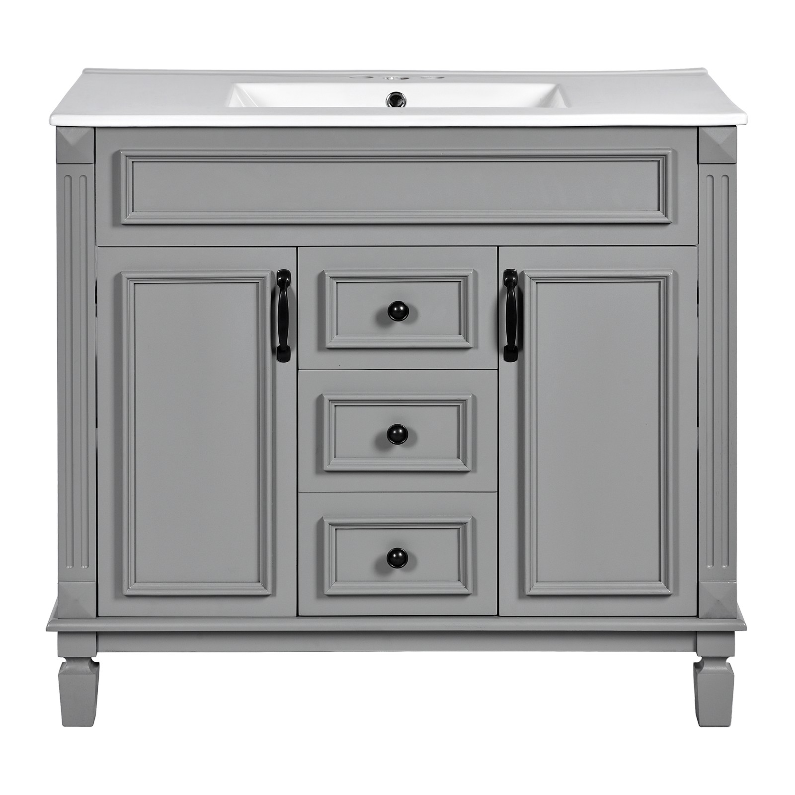 Single sink bathroom dressing table, 2 soft-closed doors and 2 drawers