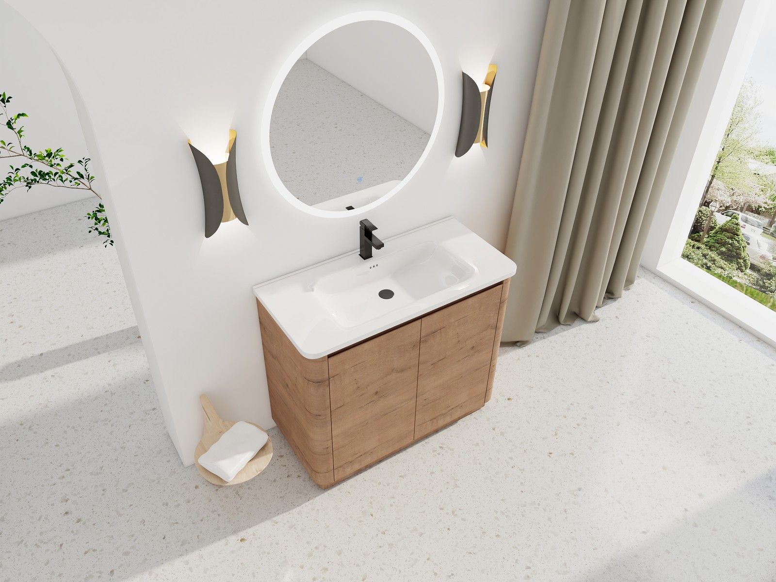 40 inch Freestanding Bathroom Vanity with Ceramic Sink Adjustable Shelf Plywood