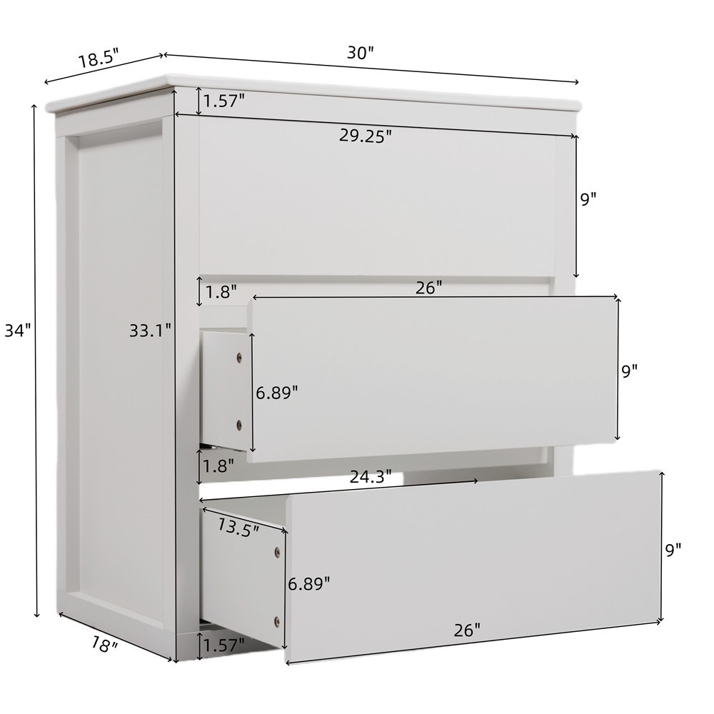 30″ Bathroom Vanity w/ Ceramic Sink, Freestanding Bath Vanity Cabinet, 2 Drawers