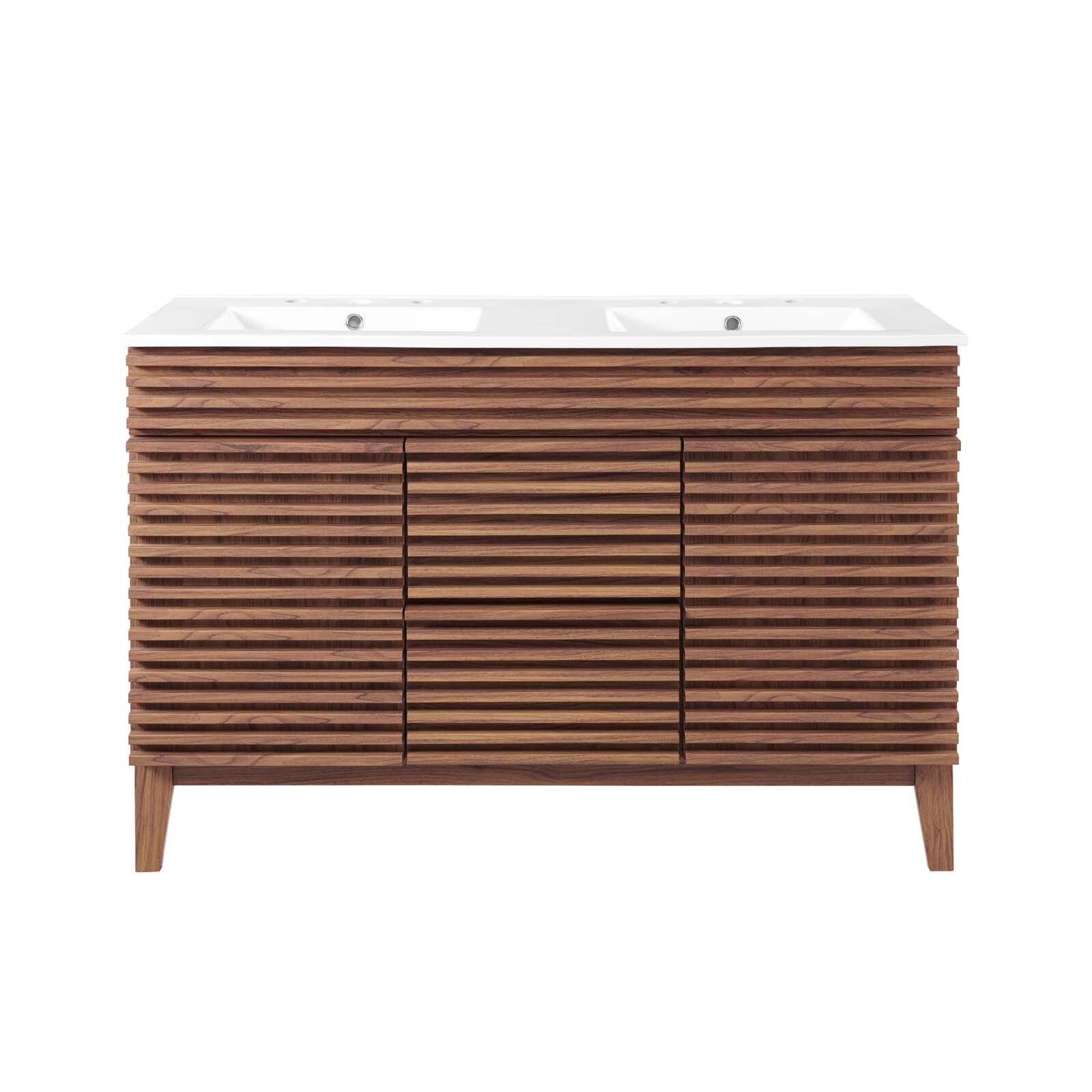 Modway Render 48″ Double Bathroom Vanity in Walnut White