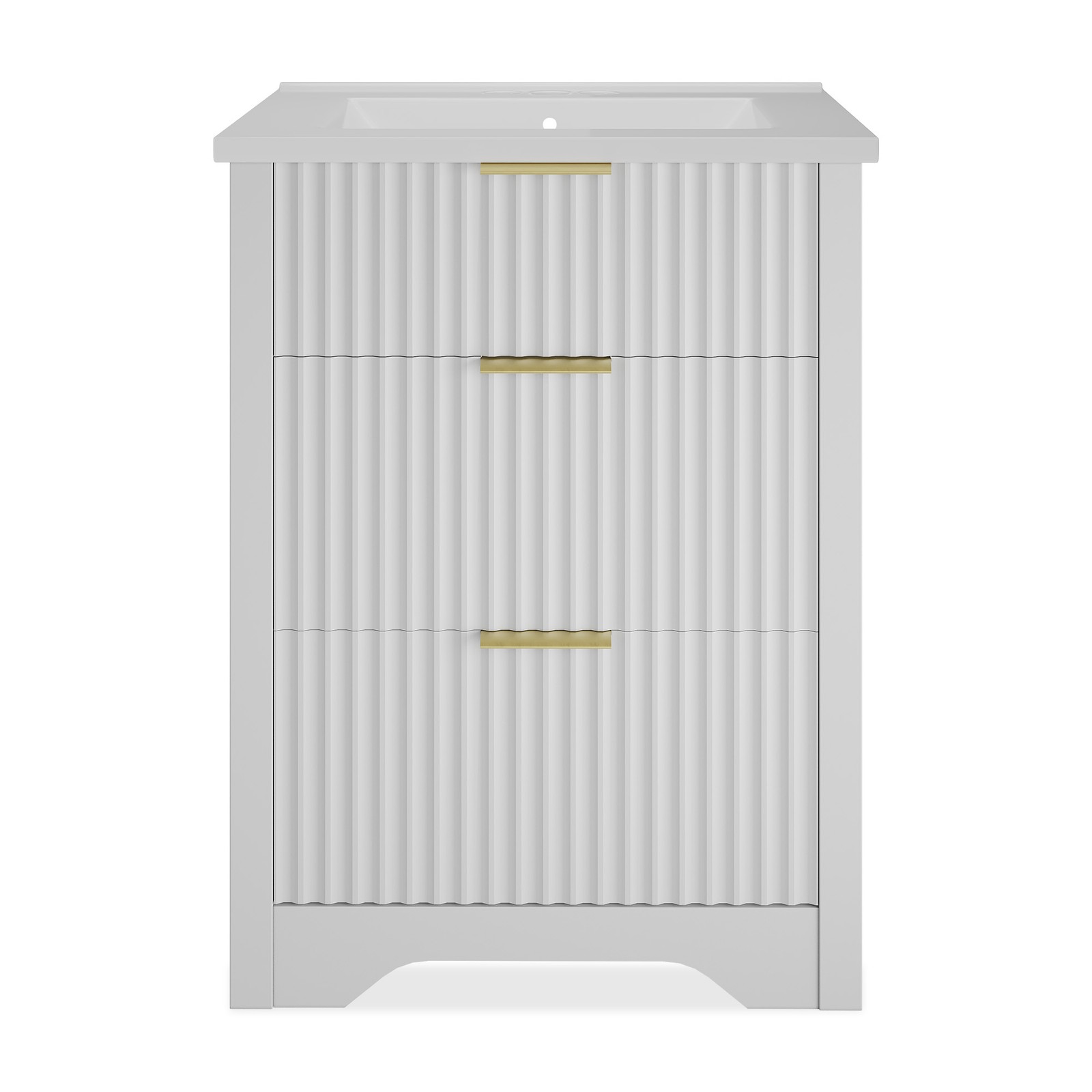 24” Fluted Bathroom Vanity Set with Sink Modern Freestanding Cabinet w/Drawers