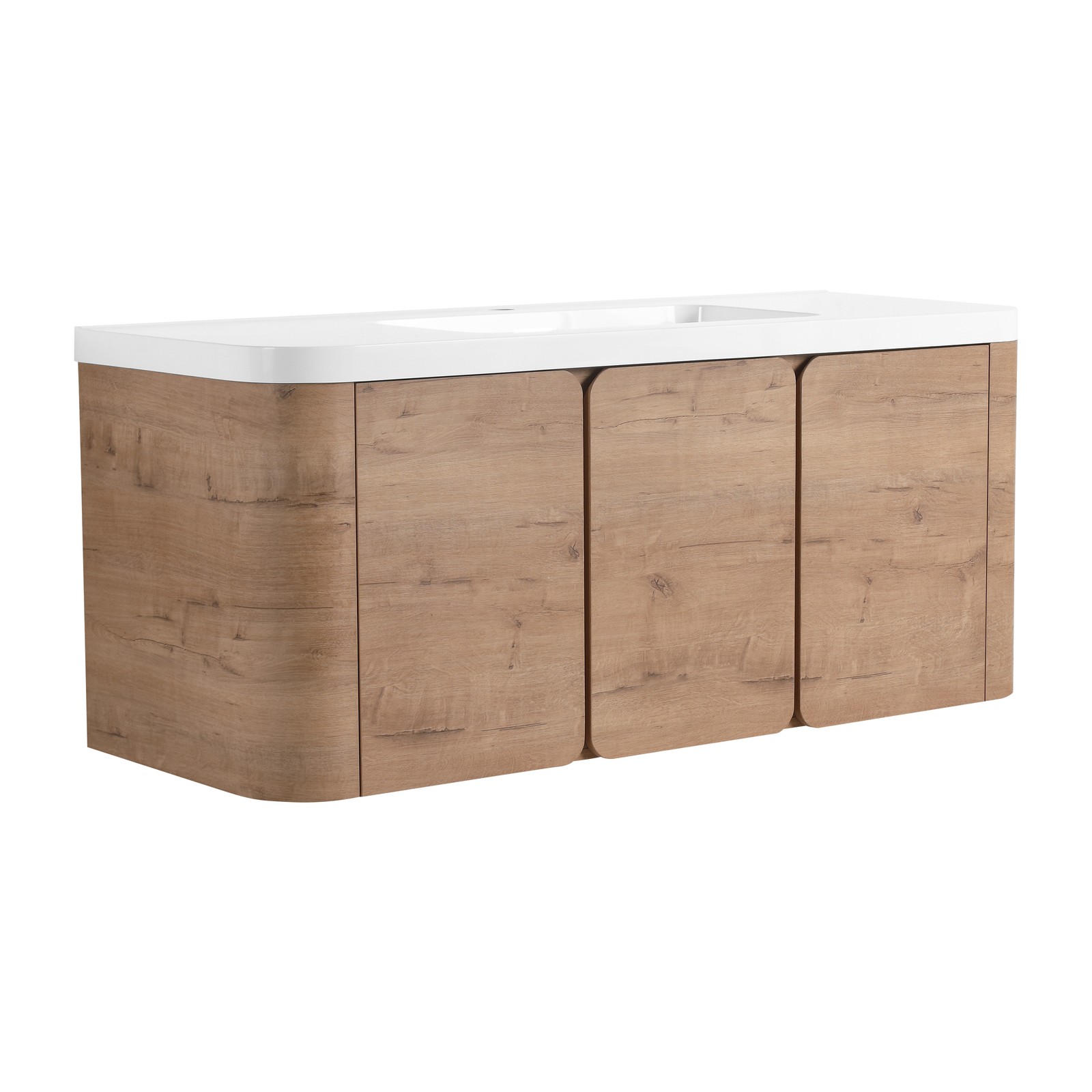 48″ Plywood Floating Wall-Mounted Bathroom Vanity Resin Sink 3 Soft-Close Doors