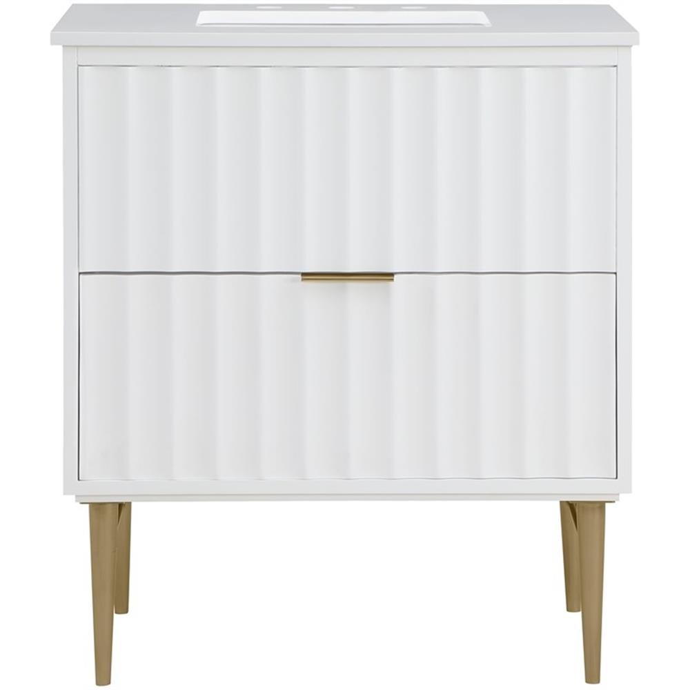 Maklaine Modern / Contemporary Rich White Finish Bathroom Vanity
