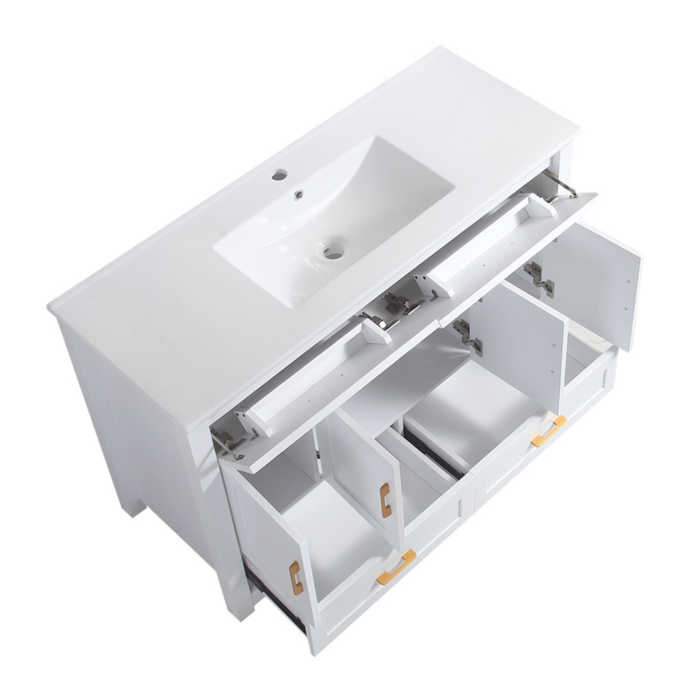 48 Inch White Bathroom Vanity with Resin Sink and Storage Cabinet