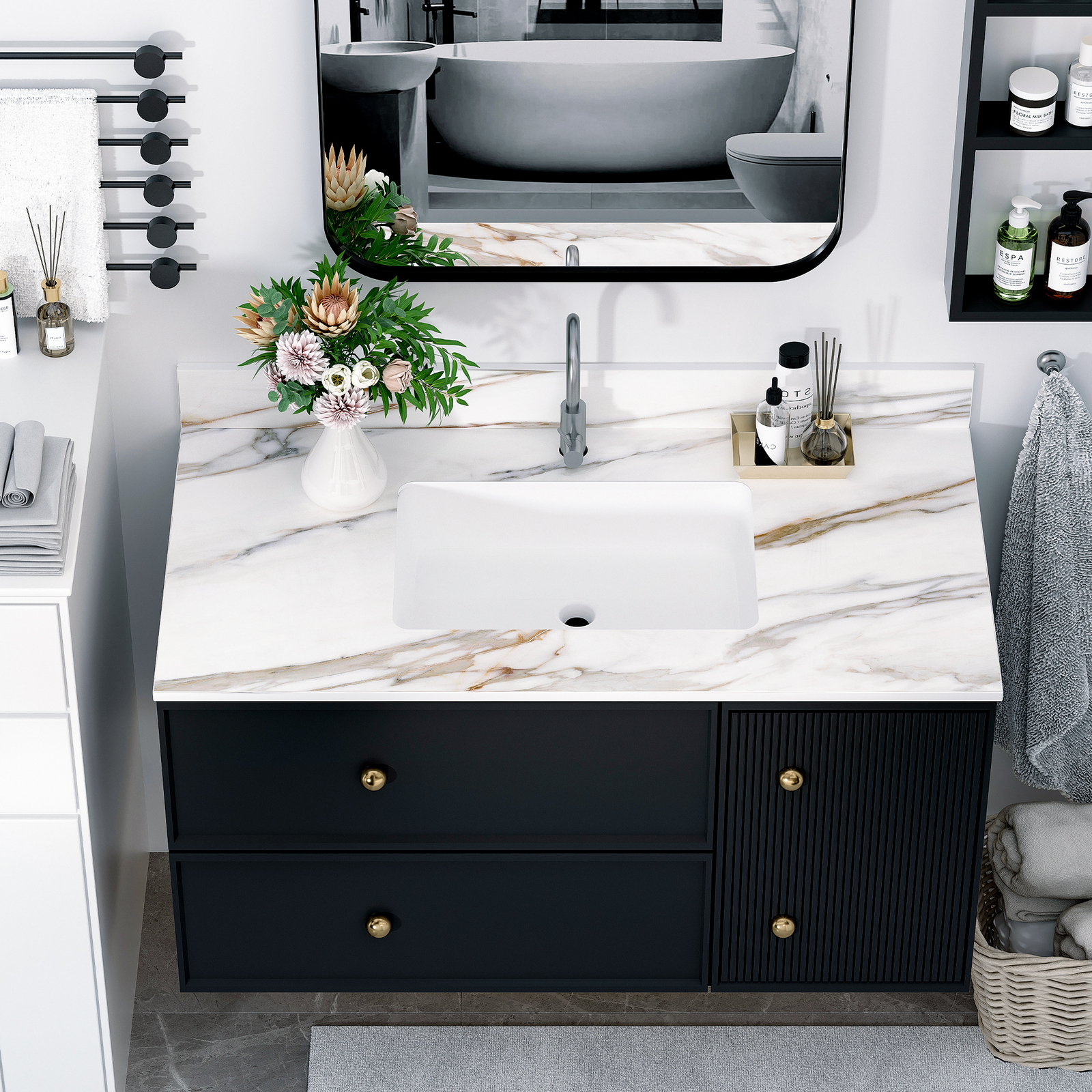 43 Inch Marble Vanity Top Sintered Stone Undermount Rectangular Sink +Backsplash