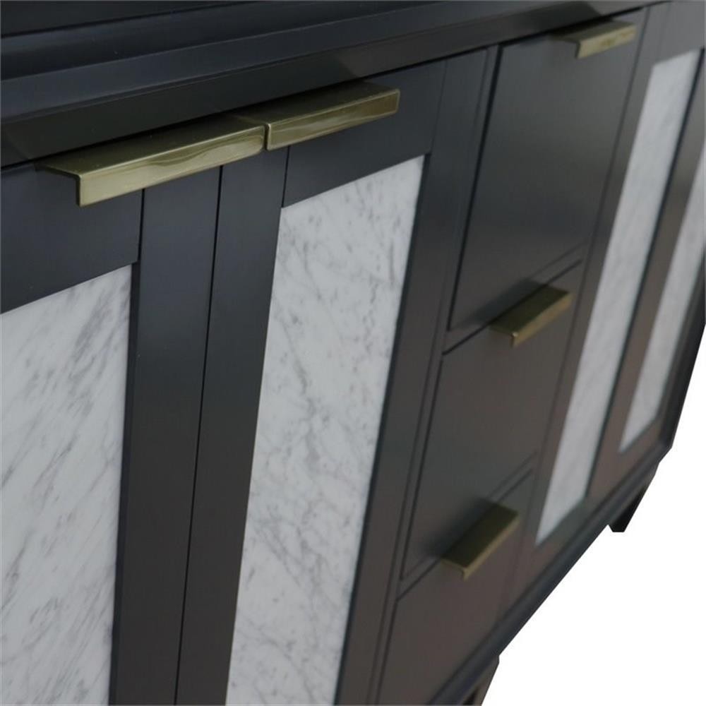 Pemberly Row 61″ Solid Wood Double Oval Sink Vanity in Dark Gray/White Carrara