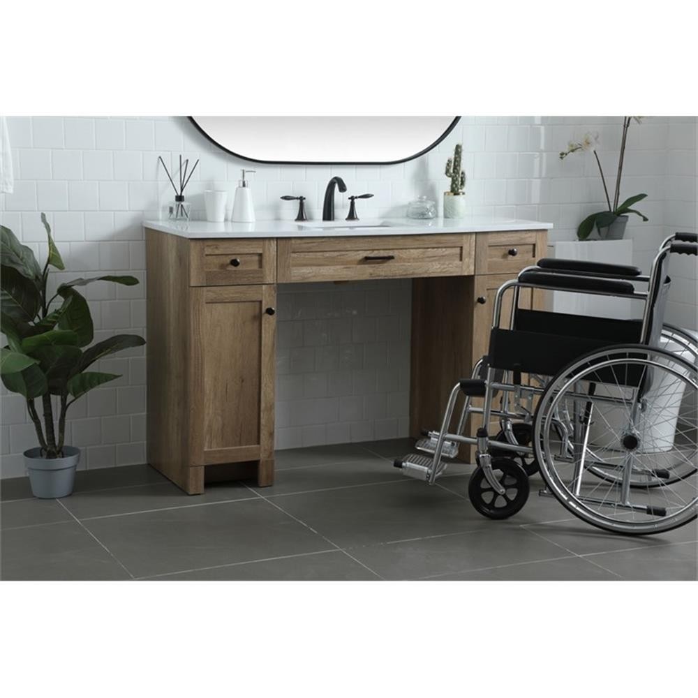 Pemberly Row Transitional 54″ Solid Wood Bathroom Vanity in Natural Oak