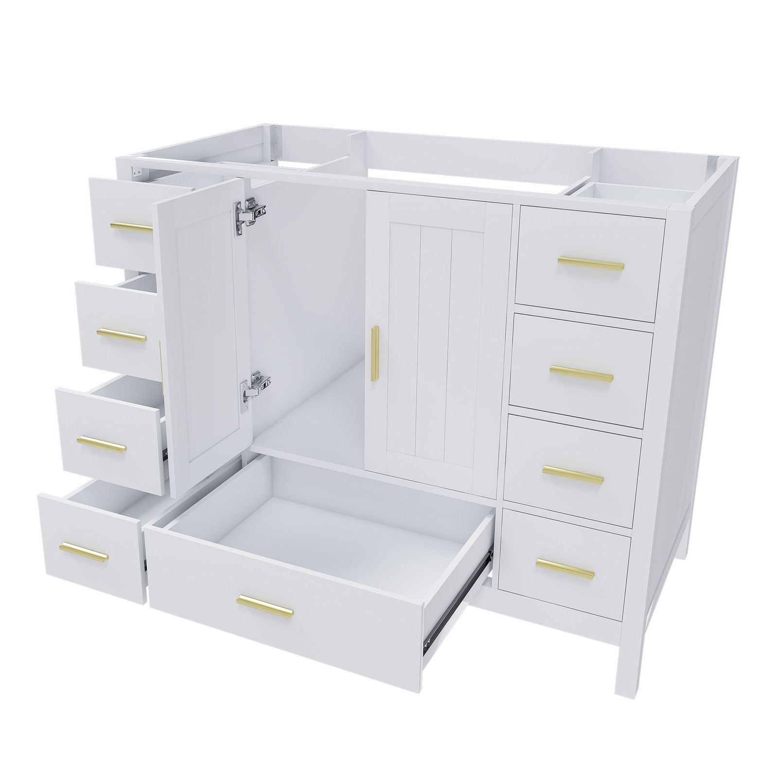 42″ Bathroom Vanity Base Cabinet 2 Doors 9 Drawers White