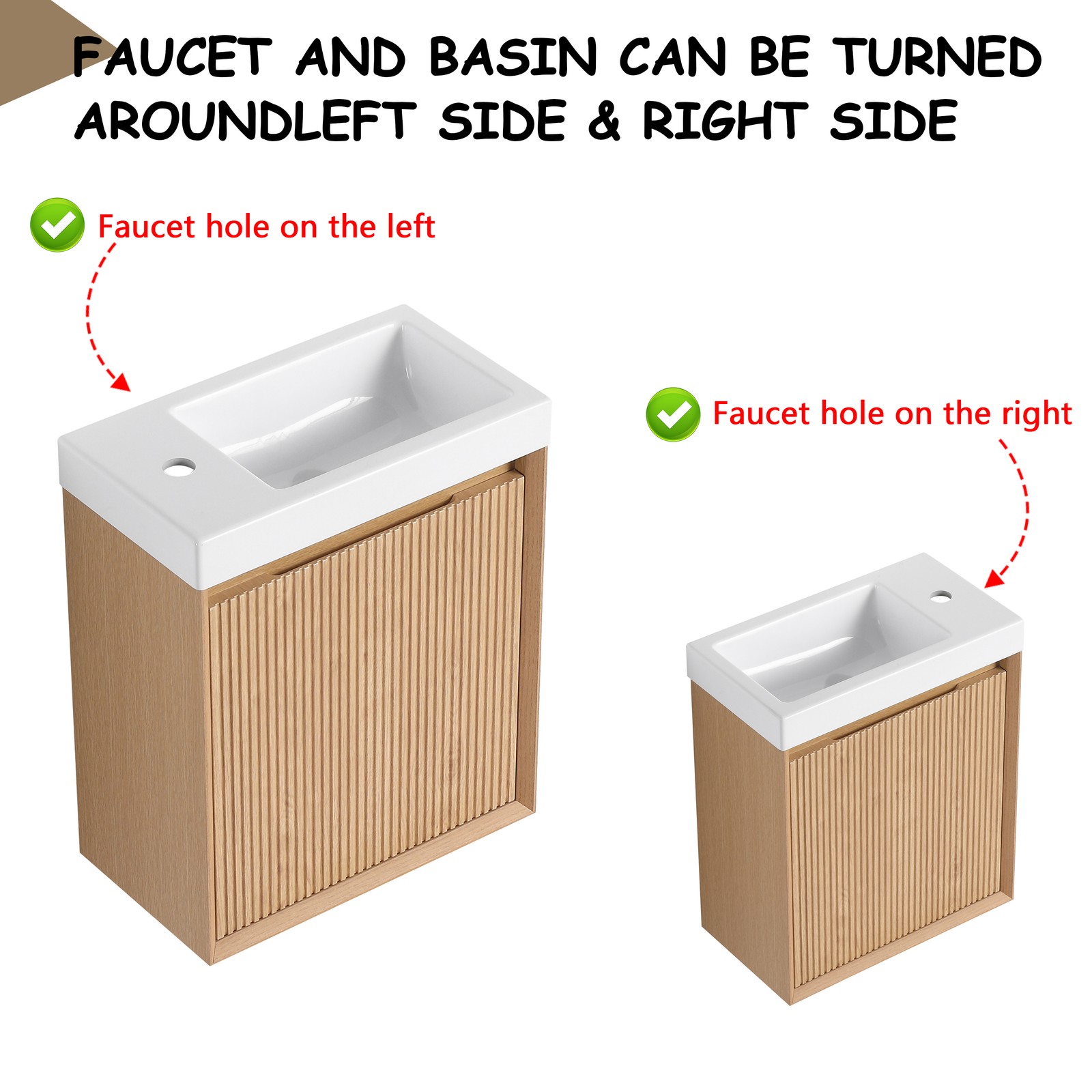 18.5″ Floating Bathroom Vanity and Resin Sink Combo W/1 Door for Small Space MDF