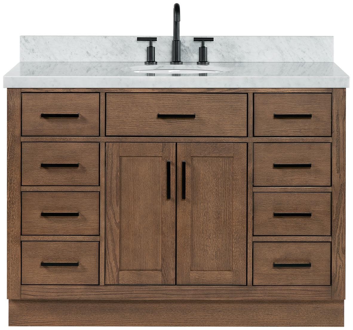 Ariel T049SCWOVO Hepburn 49″ – Brown Oak / Carrara White Marble / Satin Brass