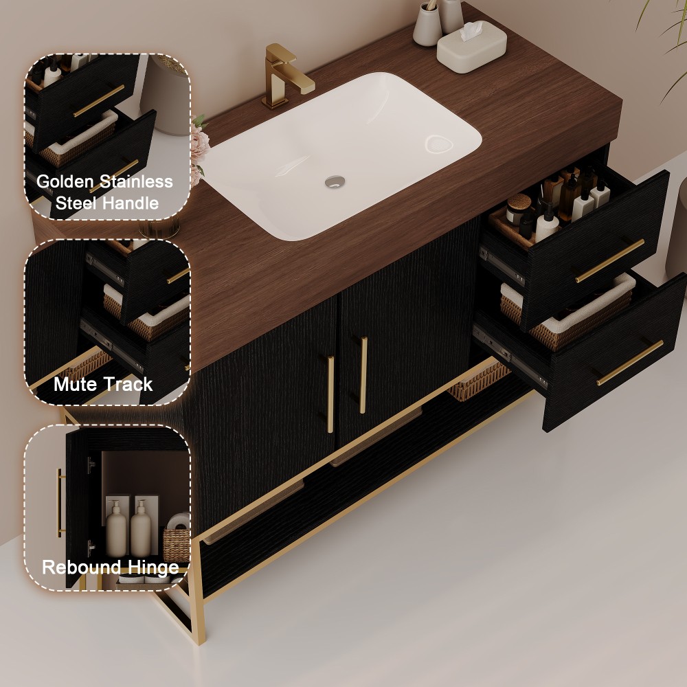 36″ Free-Standing Bathroom Vanity w/Seamless Ceramic Sink & Sintered Stone Top